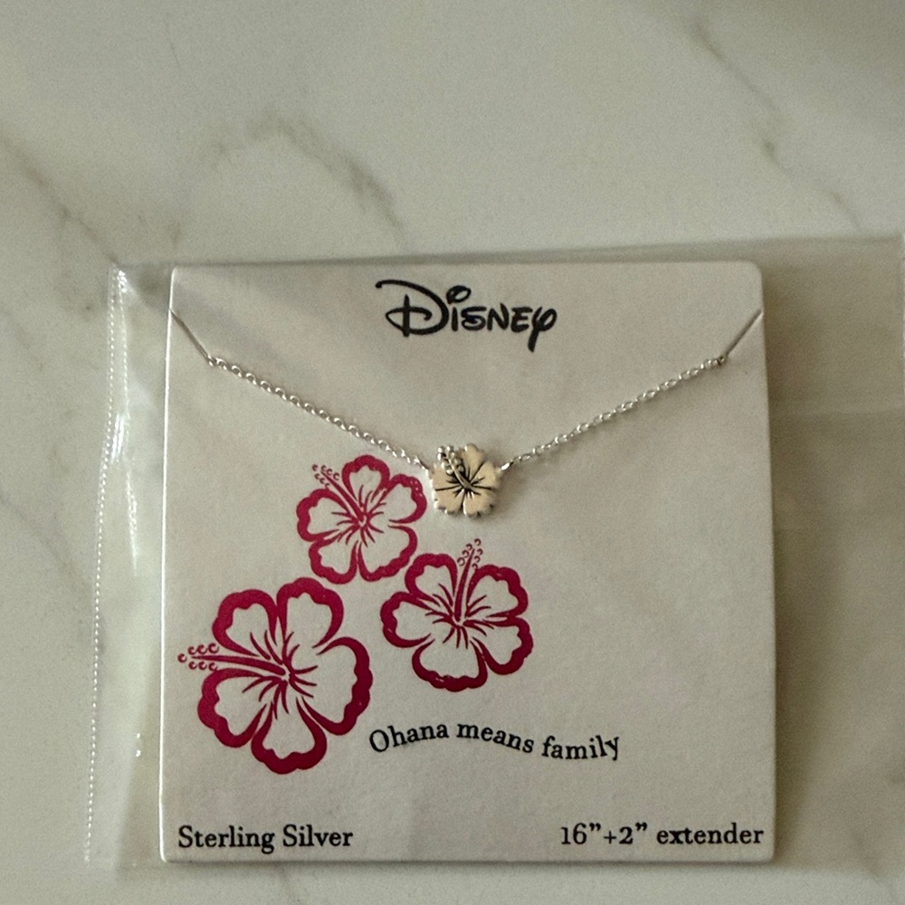 Disney Silver Tropical Flower Pendant Necklace